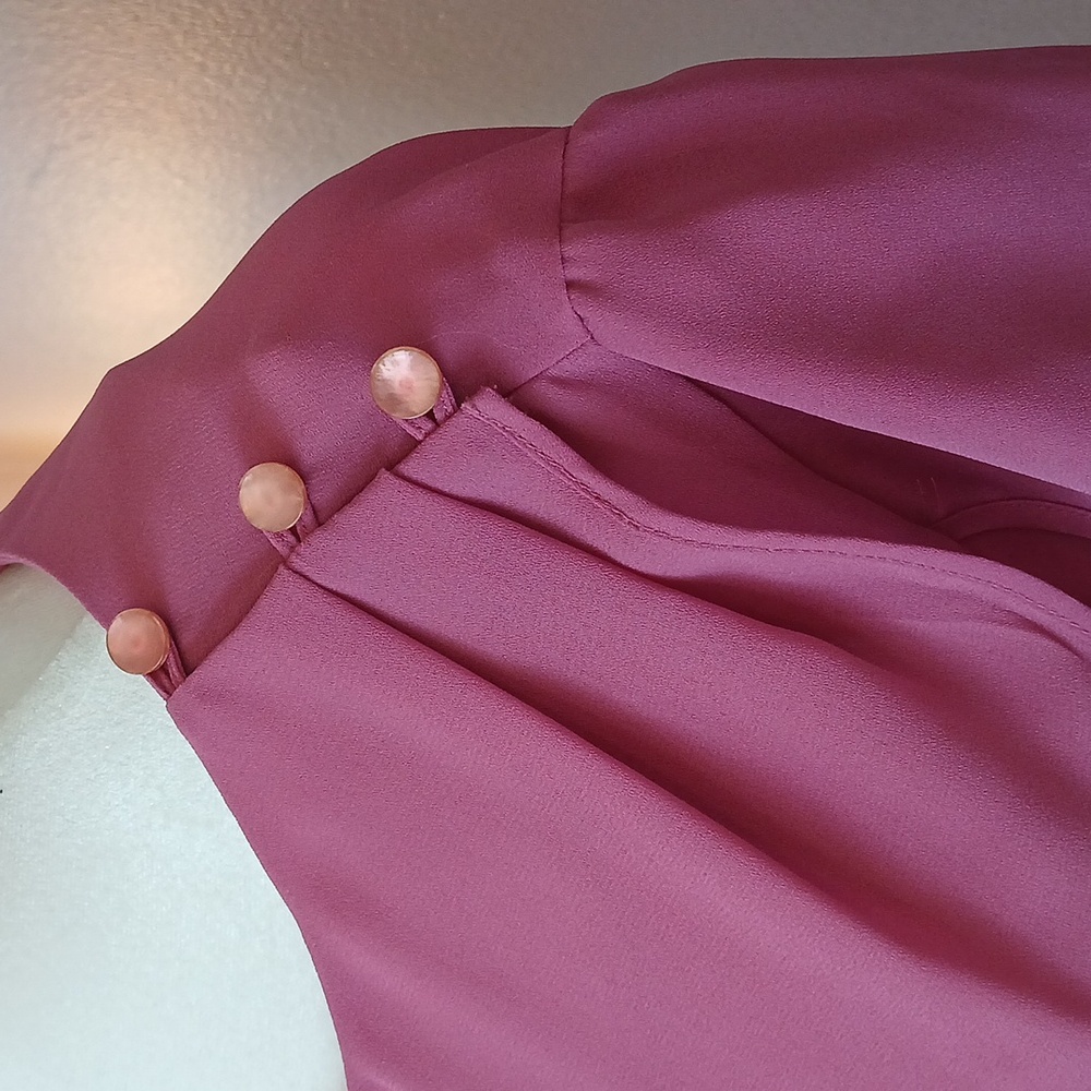 Vintage 80s Pink Chiffon Blouse Womens Short Sleeve Top Medium - Picture 4 of 8